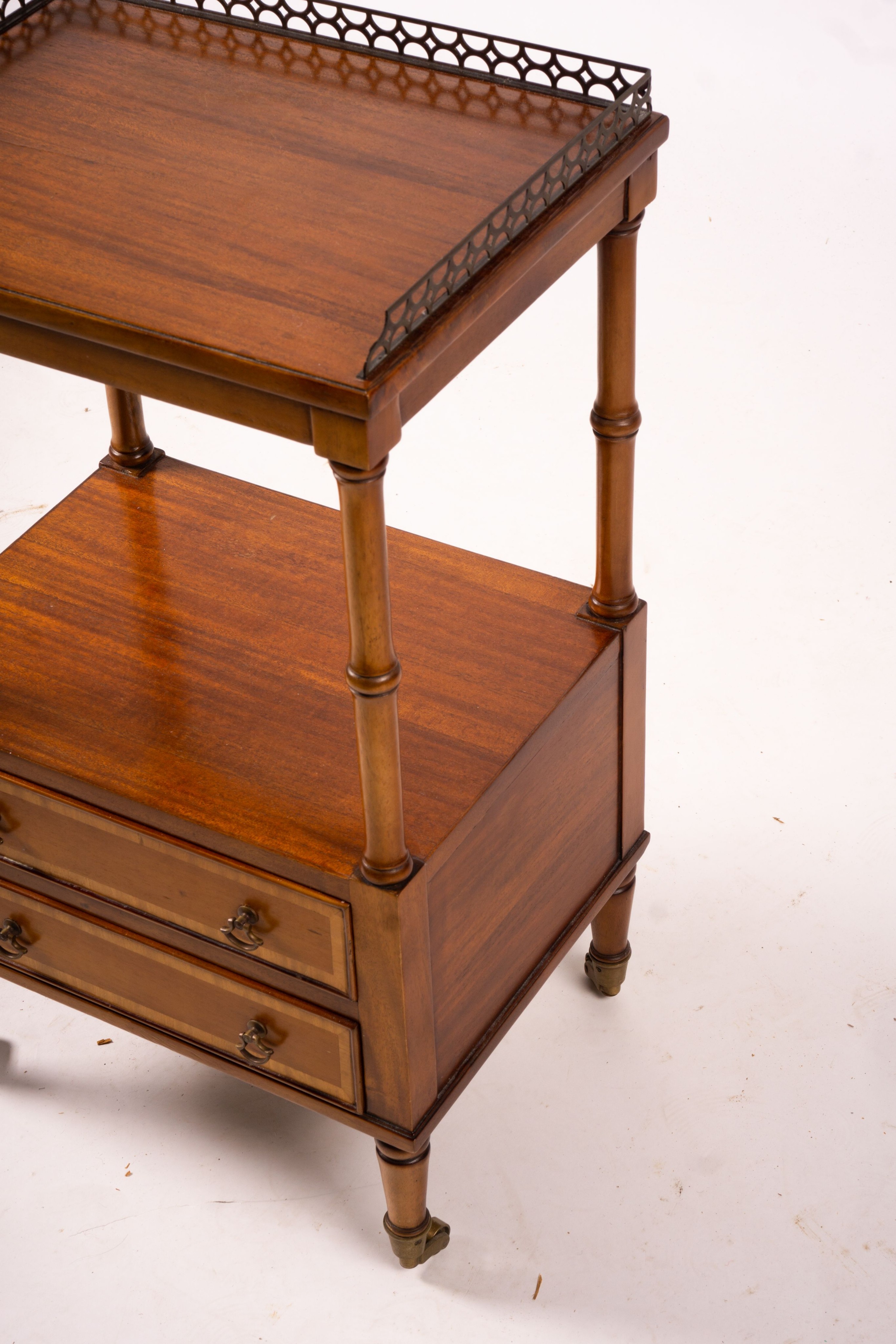 A two tier bedside table, width 42cm, depth 33cm, height 73cm